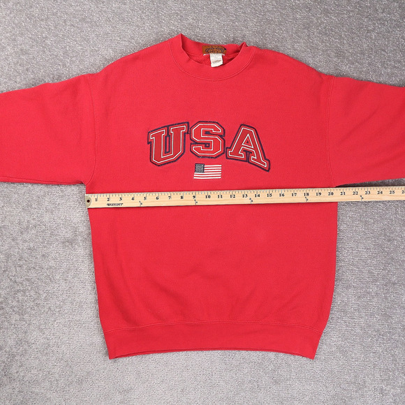 Vintage USA Flag Embroidered Medium Red Long Sleeve Pullover Sweatshirt - Picture 4 of 11